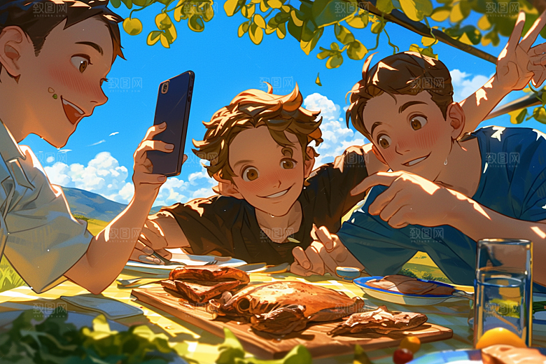 夏日聚会暑假玩耍插画