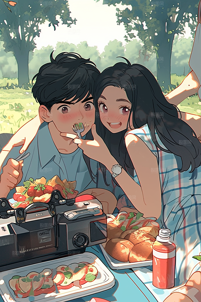 夏日聚会场景手绘插画