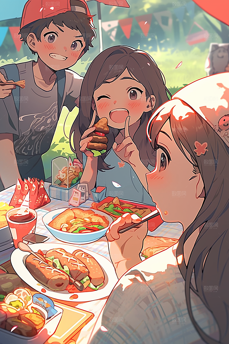 夏日聚会同学玩耍插画