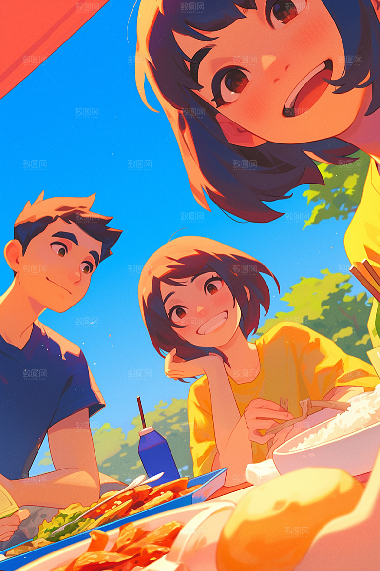 夏日聚会场景假日插画