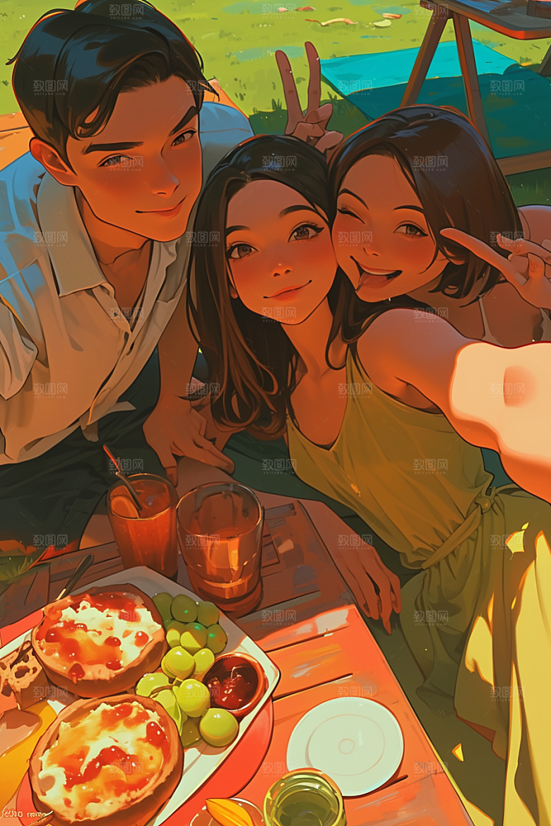 夏日聚会玩耍发小插画