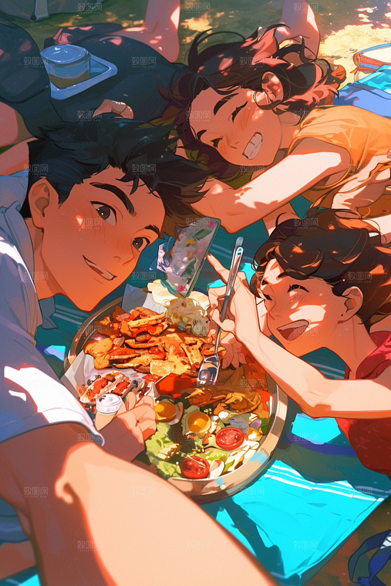夏日聚会假日同学插画