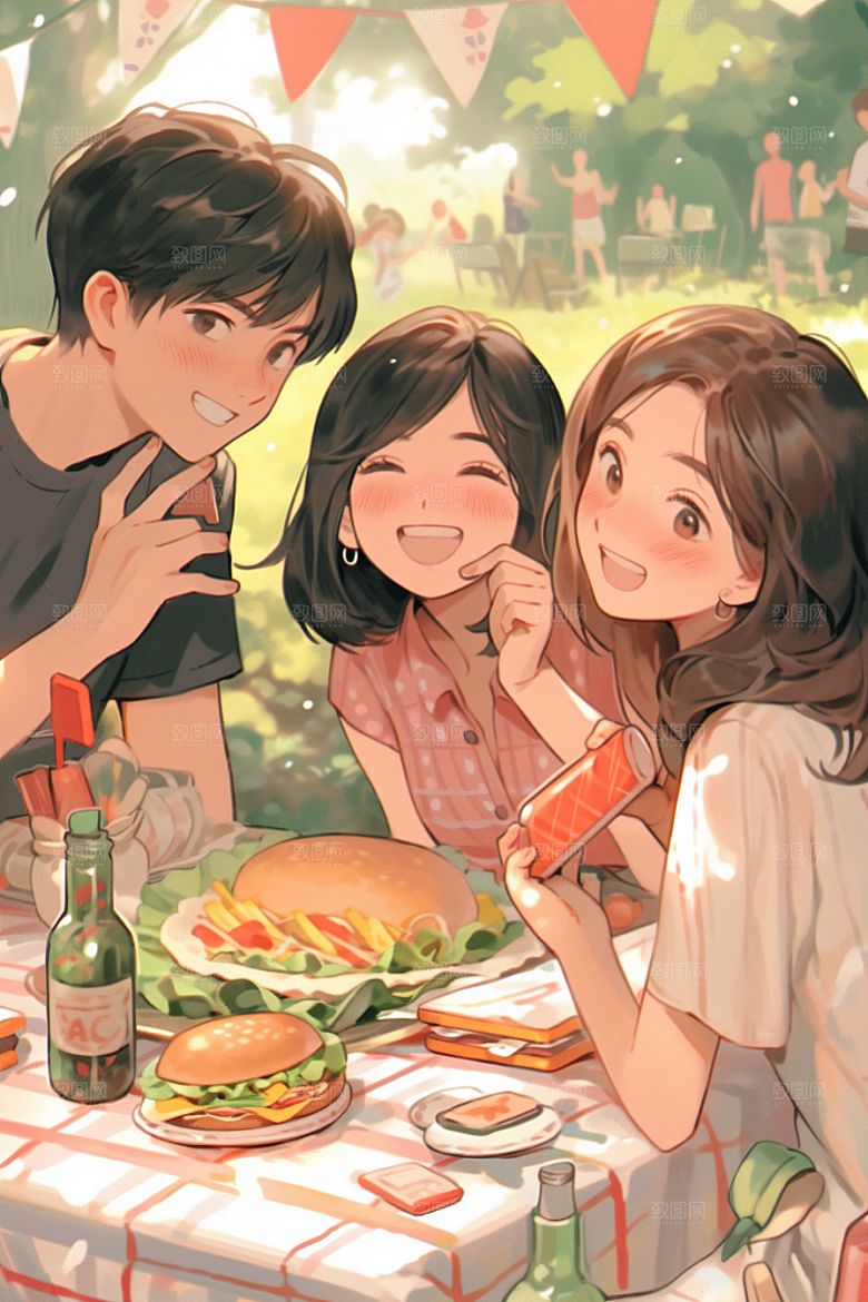 夏日聚会发小友谊插画