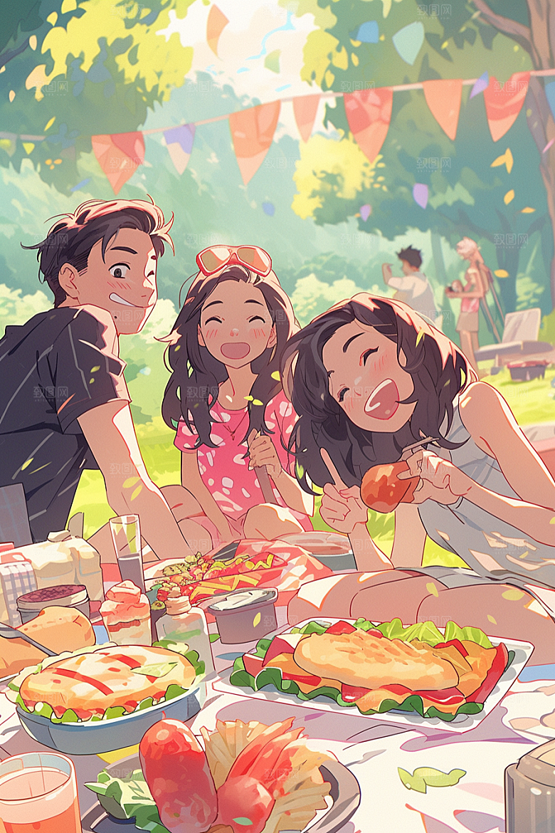 夏日聚会漫画风假日插画