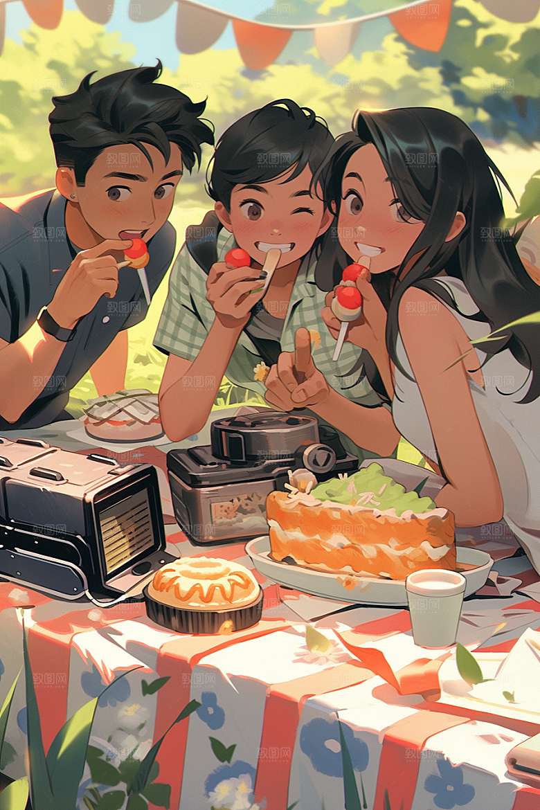 夏日聚会发小友情插画