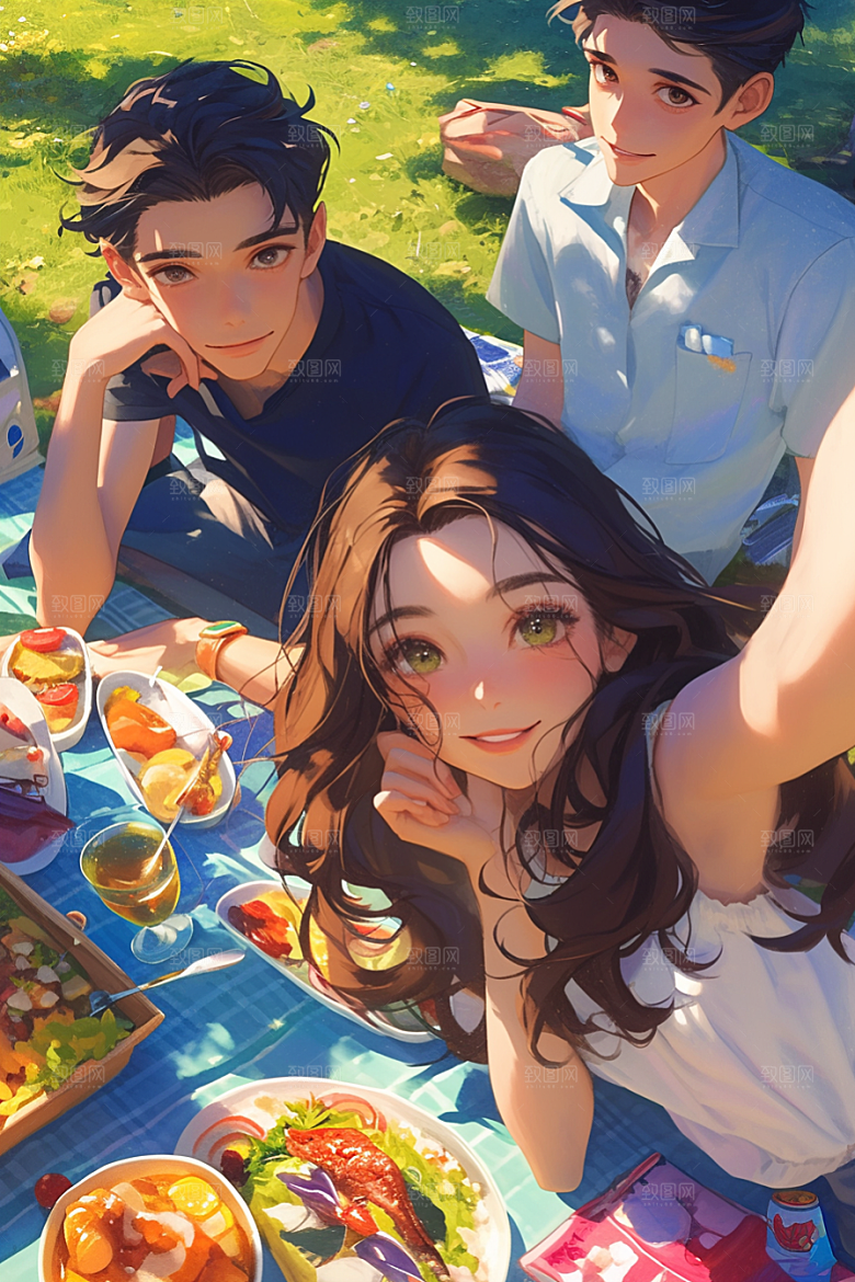 夏日聚会玩耍高清插画
