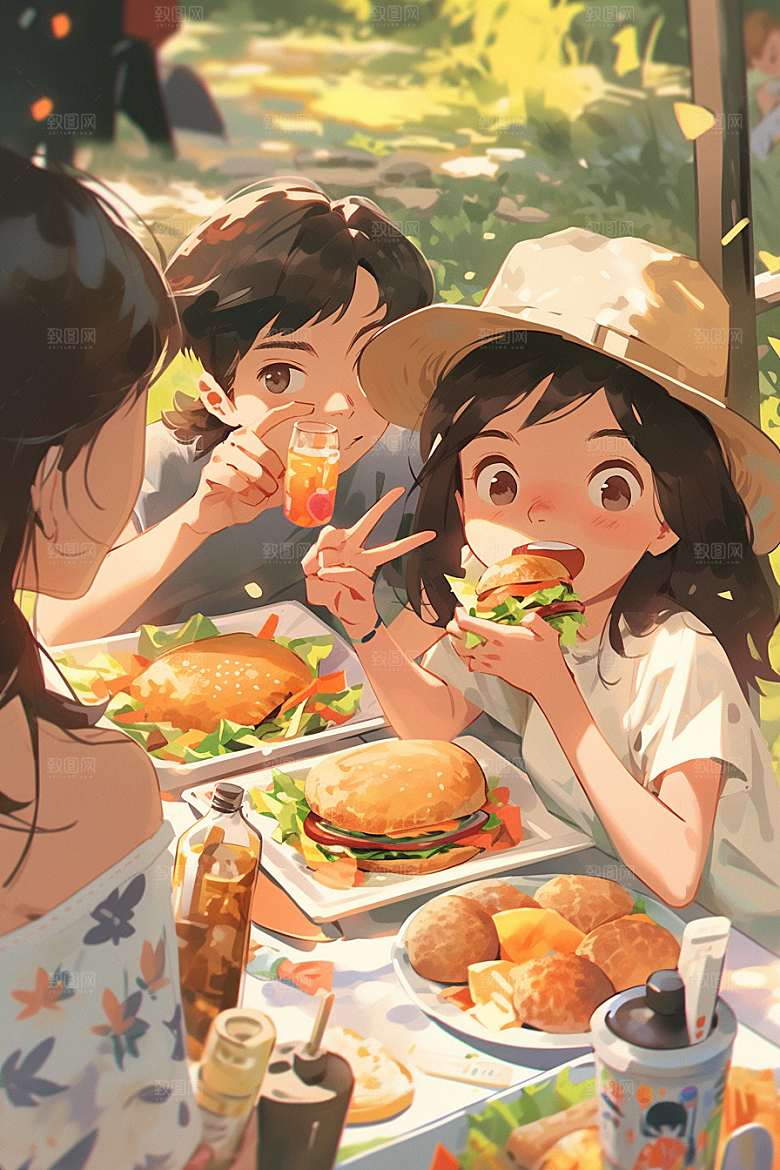 夏日聚会自拍友情插画