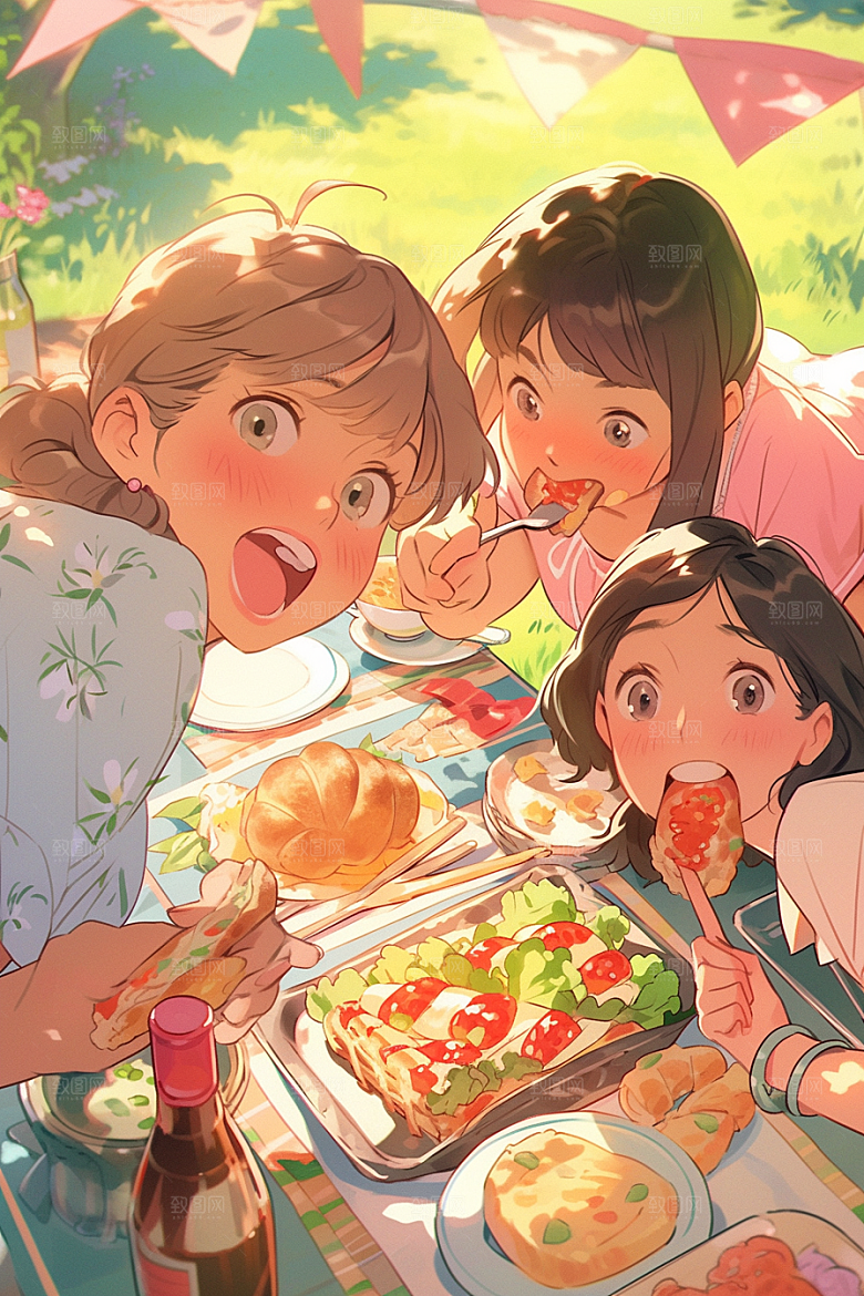 夏日聚会玩耍手绘插画