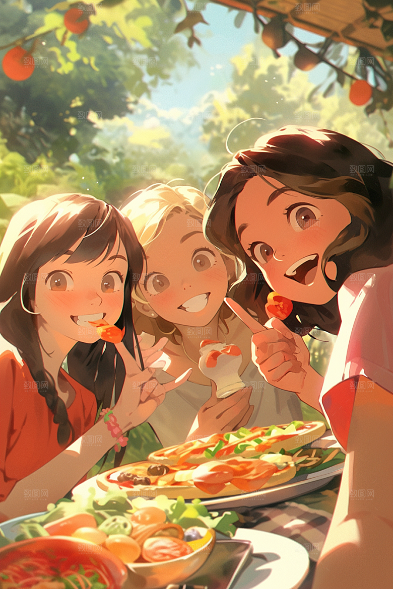 夏日聚会友情假日插画