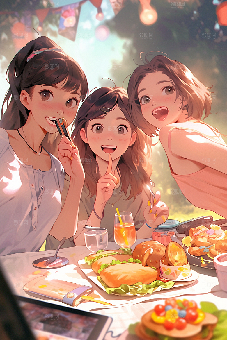 夏日聚会假日漫画风插画