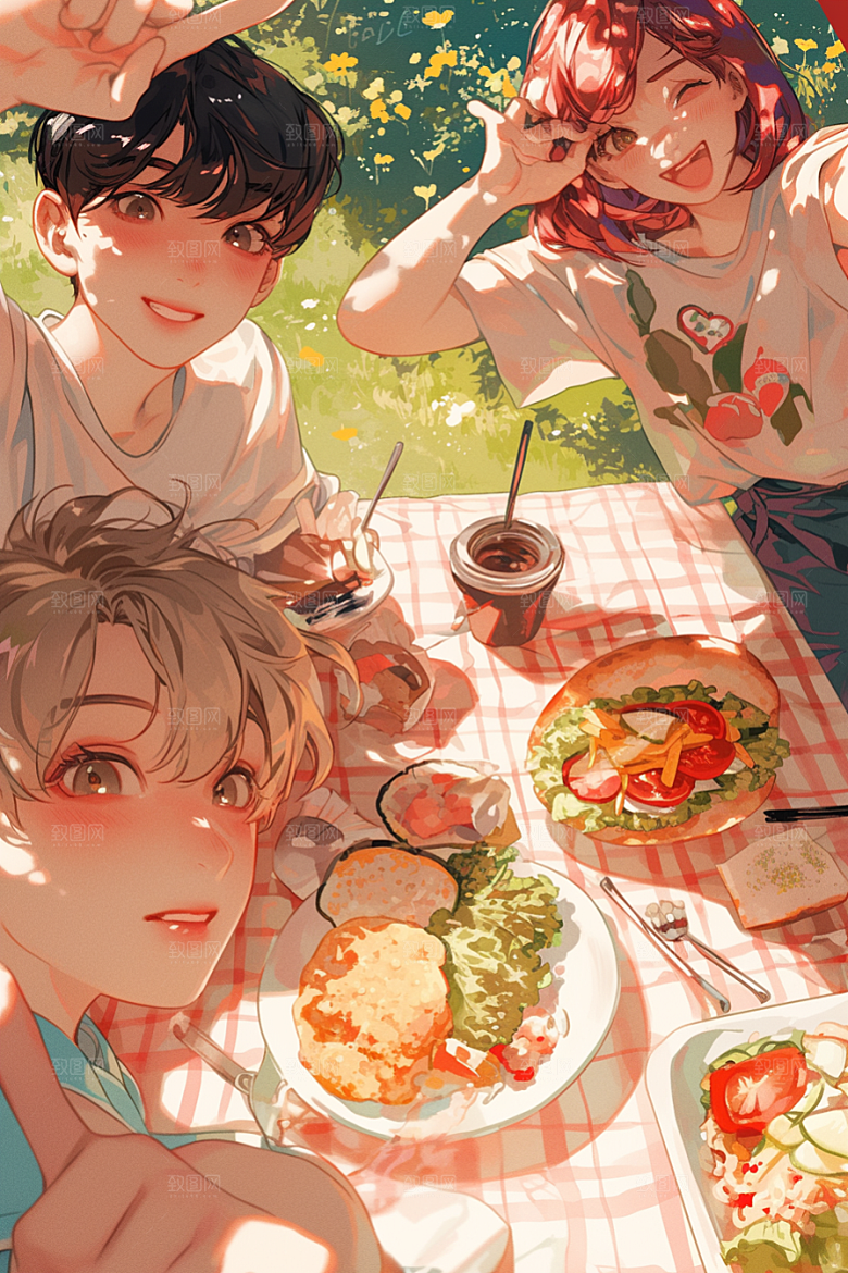 夏日聚会欢乐场景插画