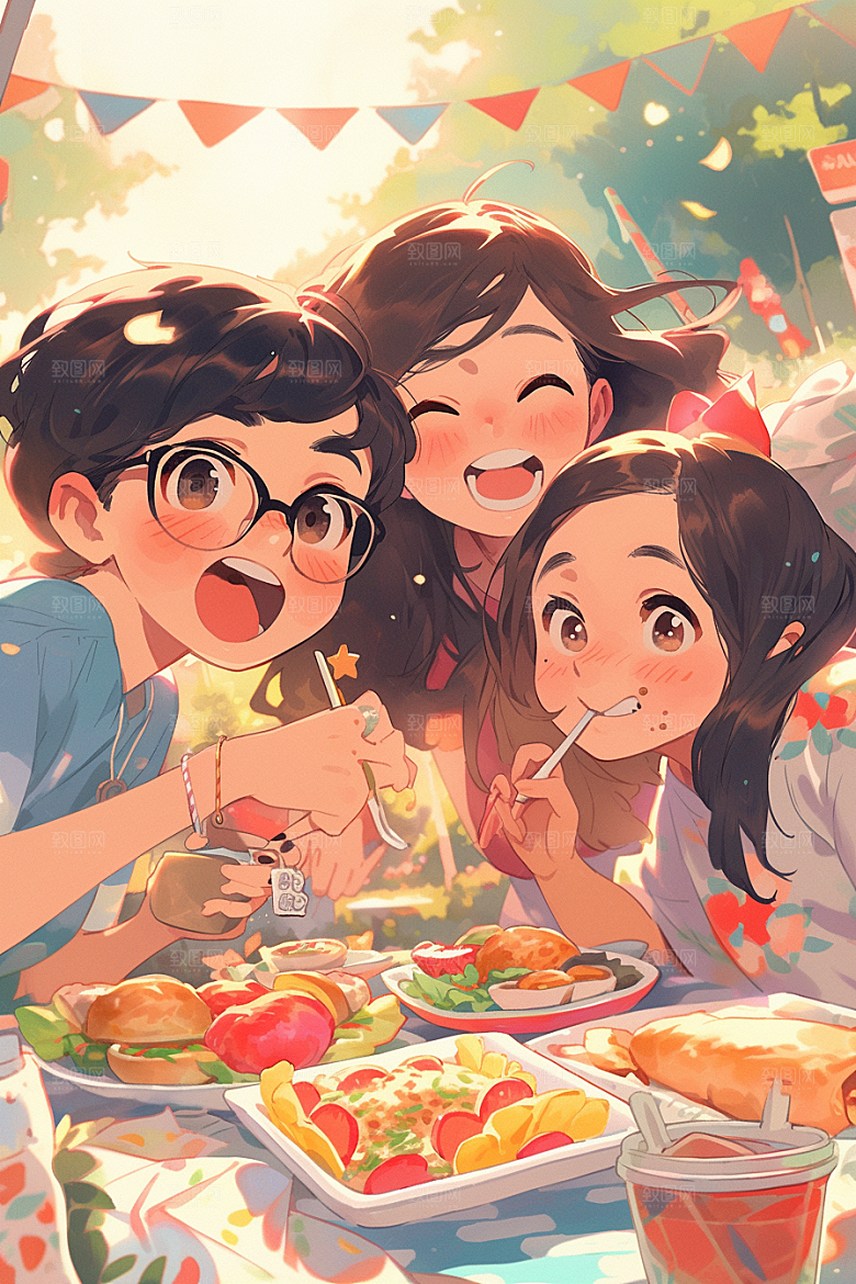 夏日聚会暑假欢乐插画
