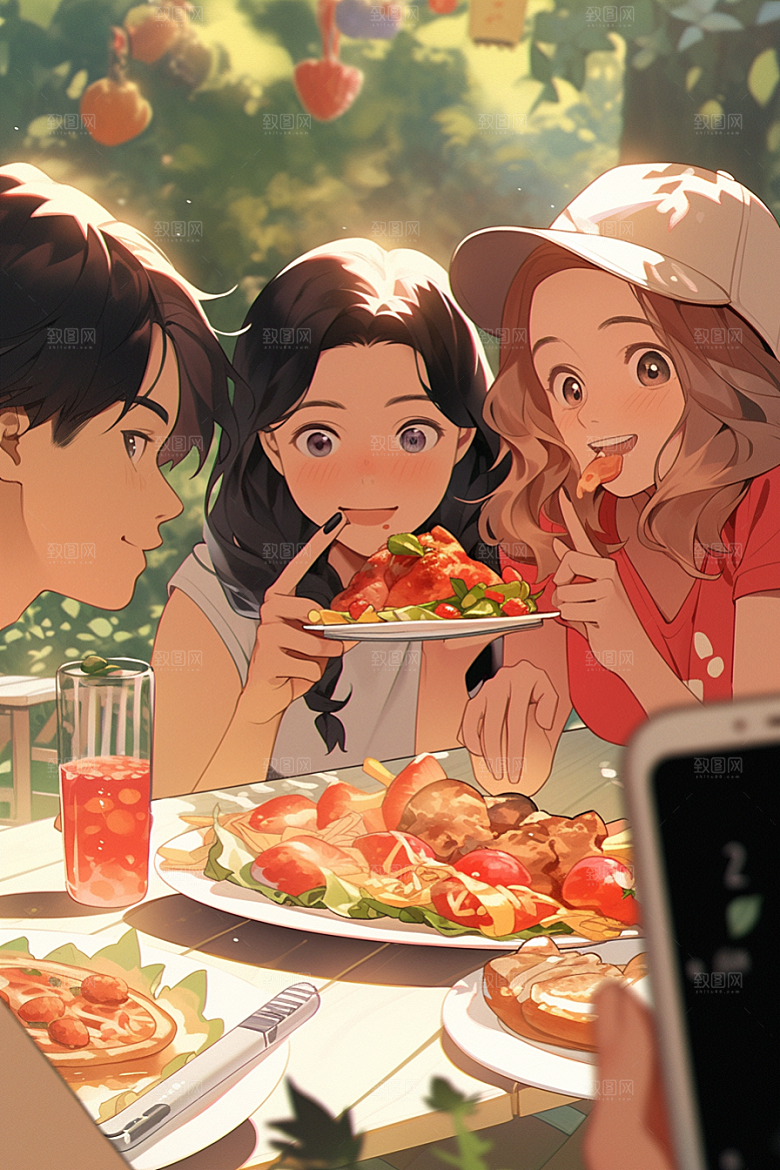 夏日聚会发小友谊插画
