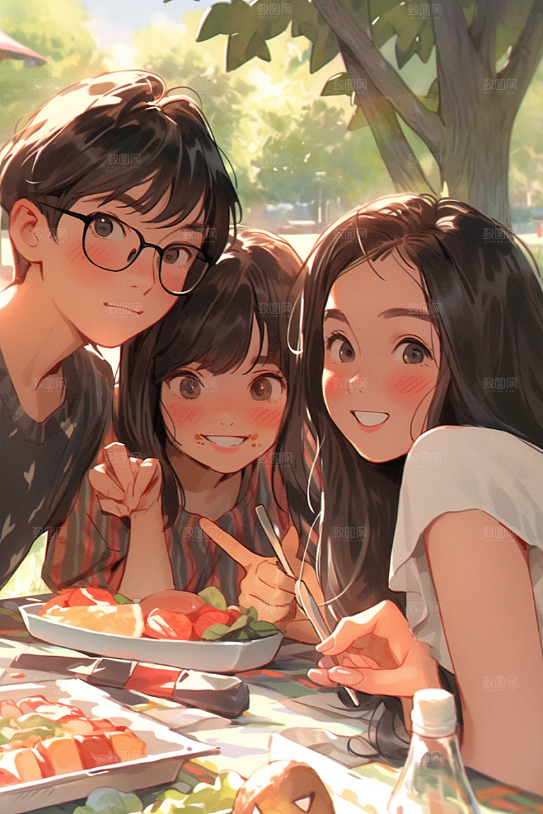 夏日聚会友谊手绘插画