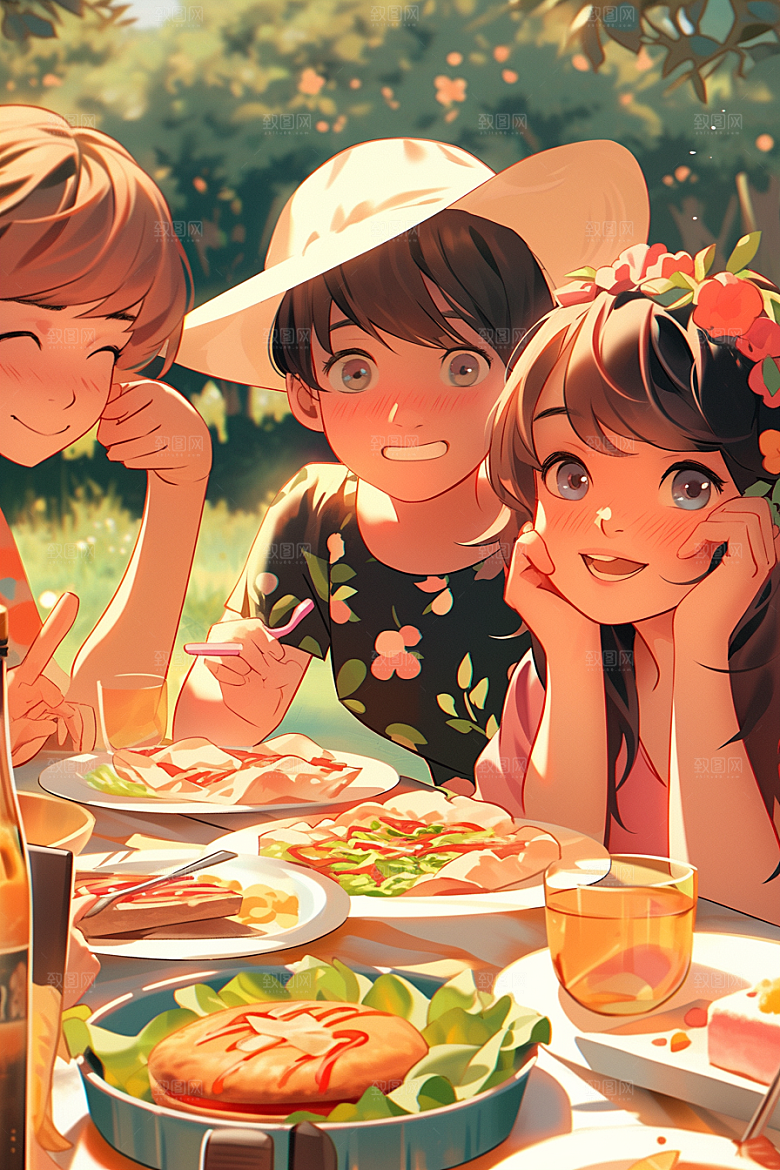 夏日聚会友情暑假插画