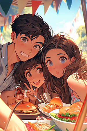 夏日聚会发小高清插画