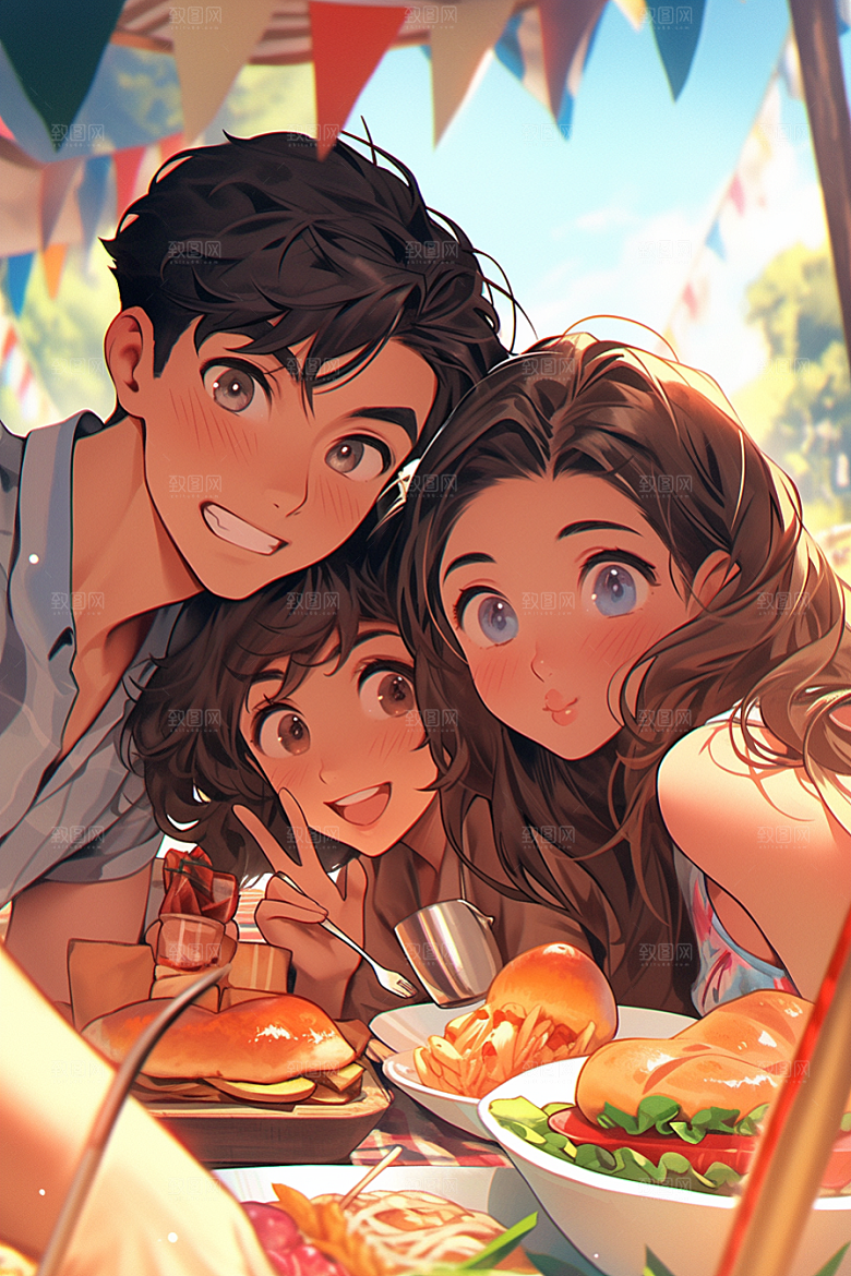 夏日聚会发小高清插画