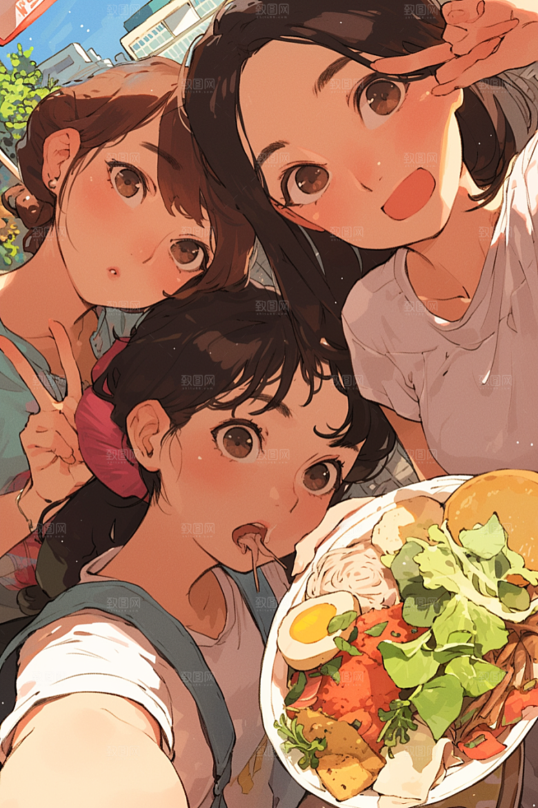 夏日聚会发小暑假插画