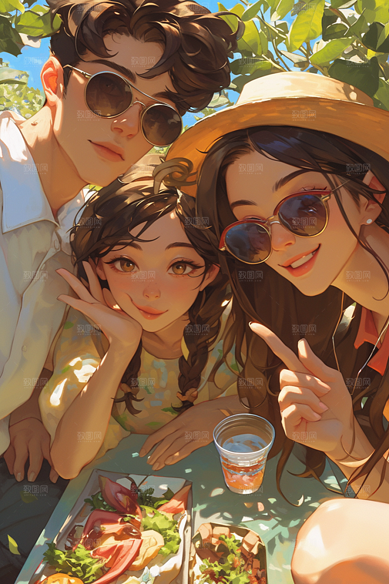夏日聚会发小假日插画