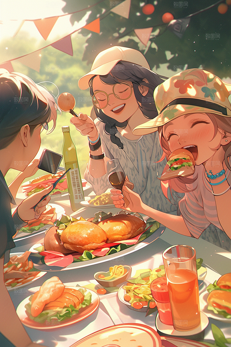夏日聚会友谊发小插画