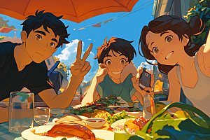 夏日聚会手绘欢乐插画