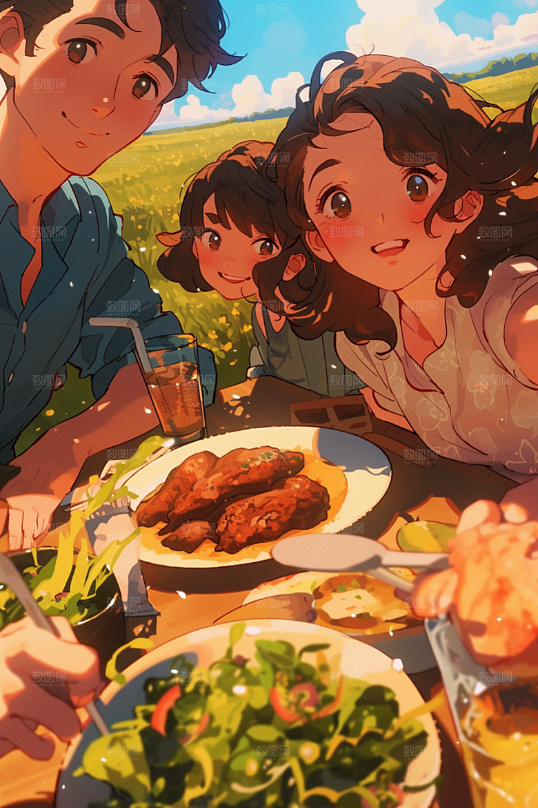 夏日聚会场景友情插画