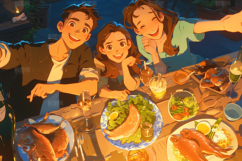 夏日聚会玩耍手绘插画