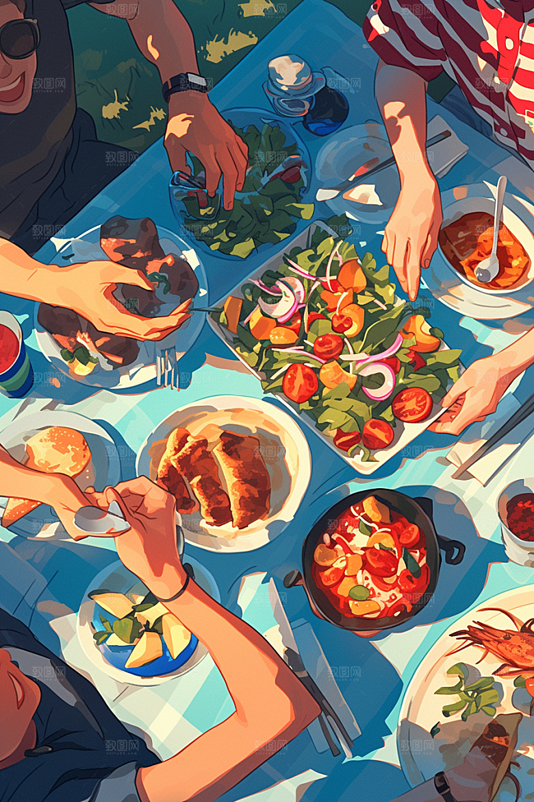 夏日聚会友谊同学插画