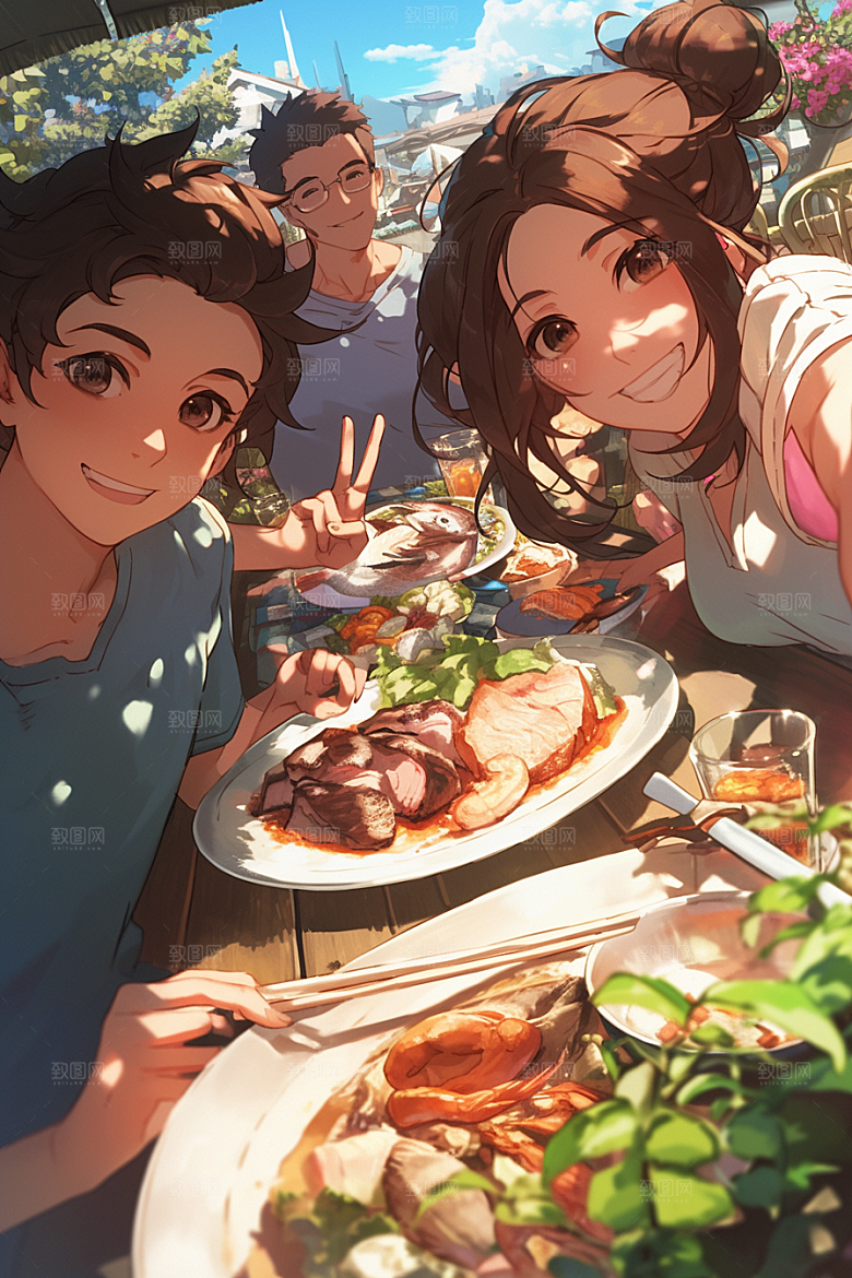 夏日聚会友谊同学插画