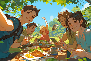 夏日聚会高清同学插画