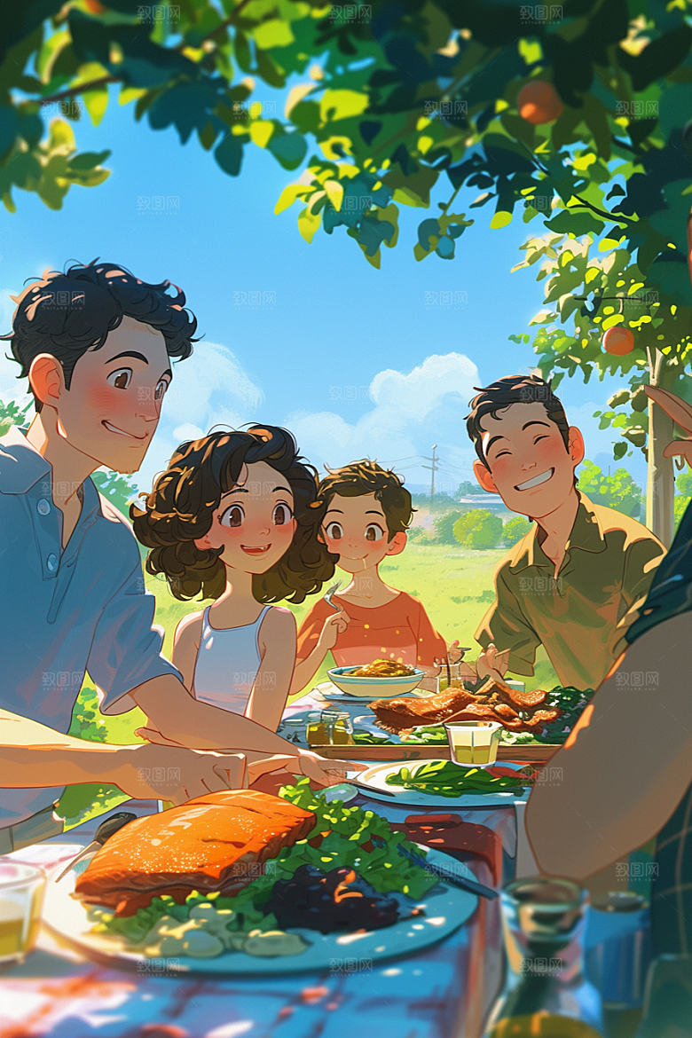 夏日聚会自拍暑假插画