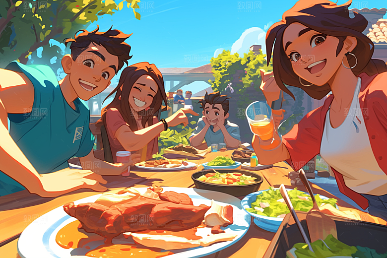 夏日聚会场景假日插画