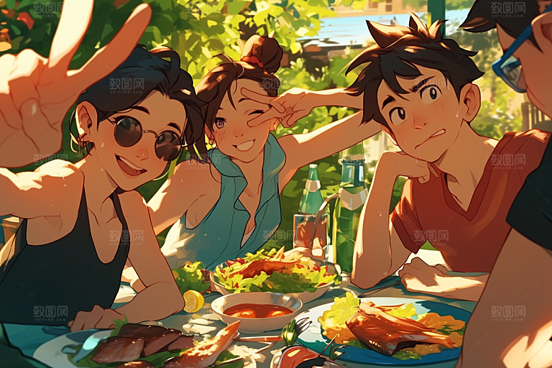 夏日聚会暑假玩耍插画