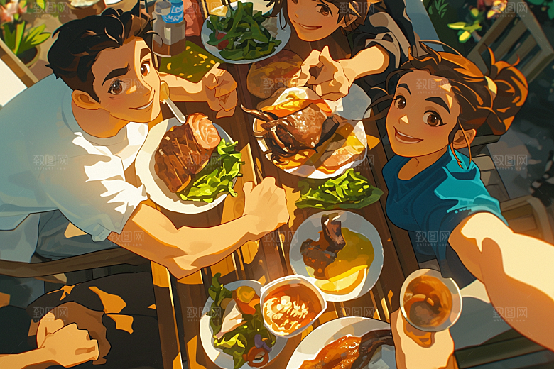 夏日聚会假日漫画风插画