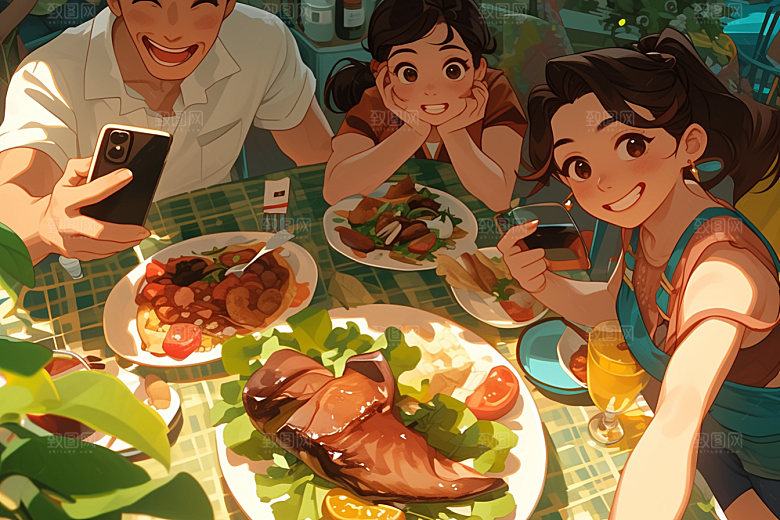 夏日聚会暑假高清插画