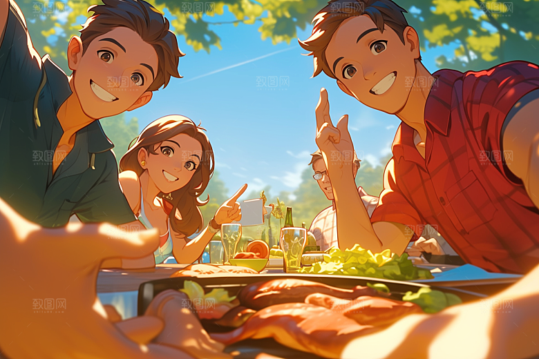 夏日聚会暑假场景插画