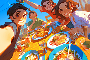 夏日聚会手绘友谊插画