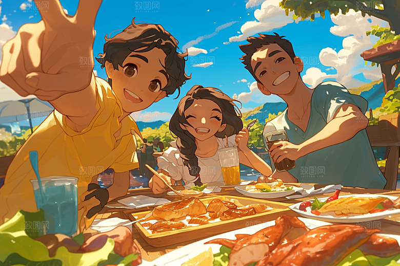 夏日聚会玩耍欢乐插画