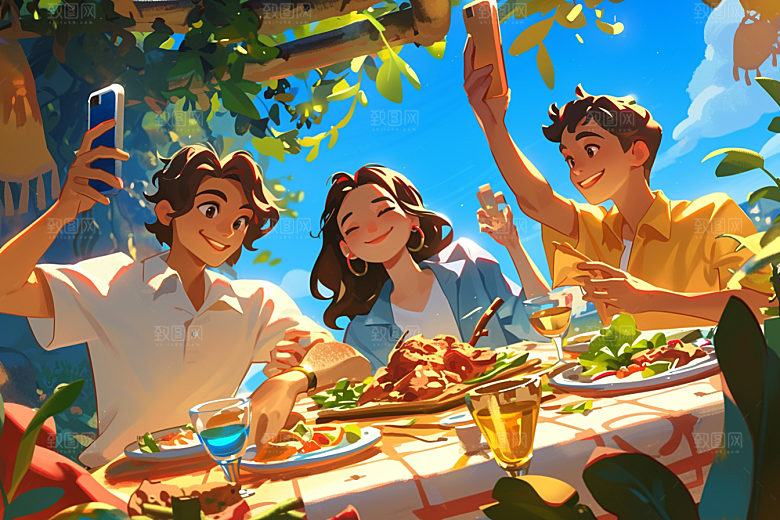 夏日聚会玩耍暑假插画