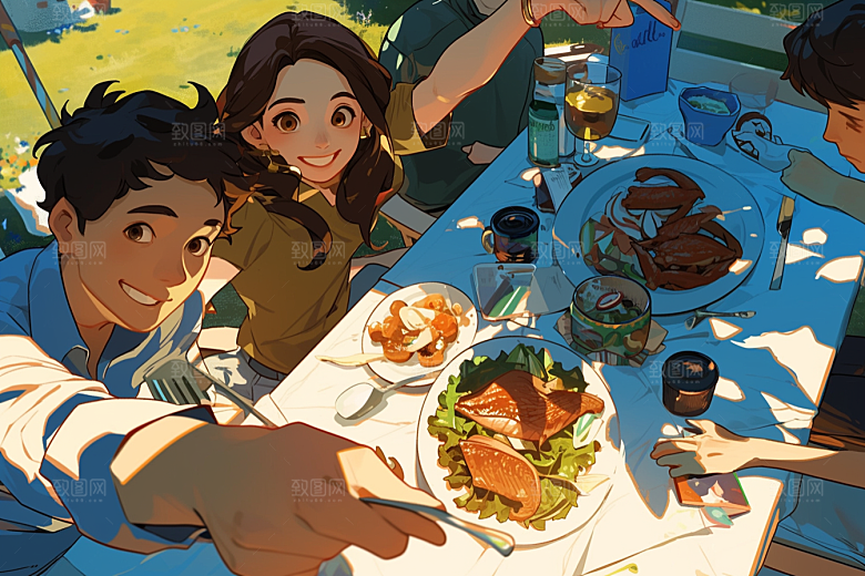 夏日聚会高清友情插画