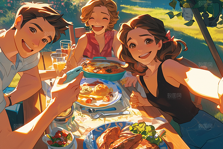 夏日聚会暑假欢乐插画