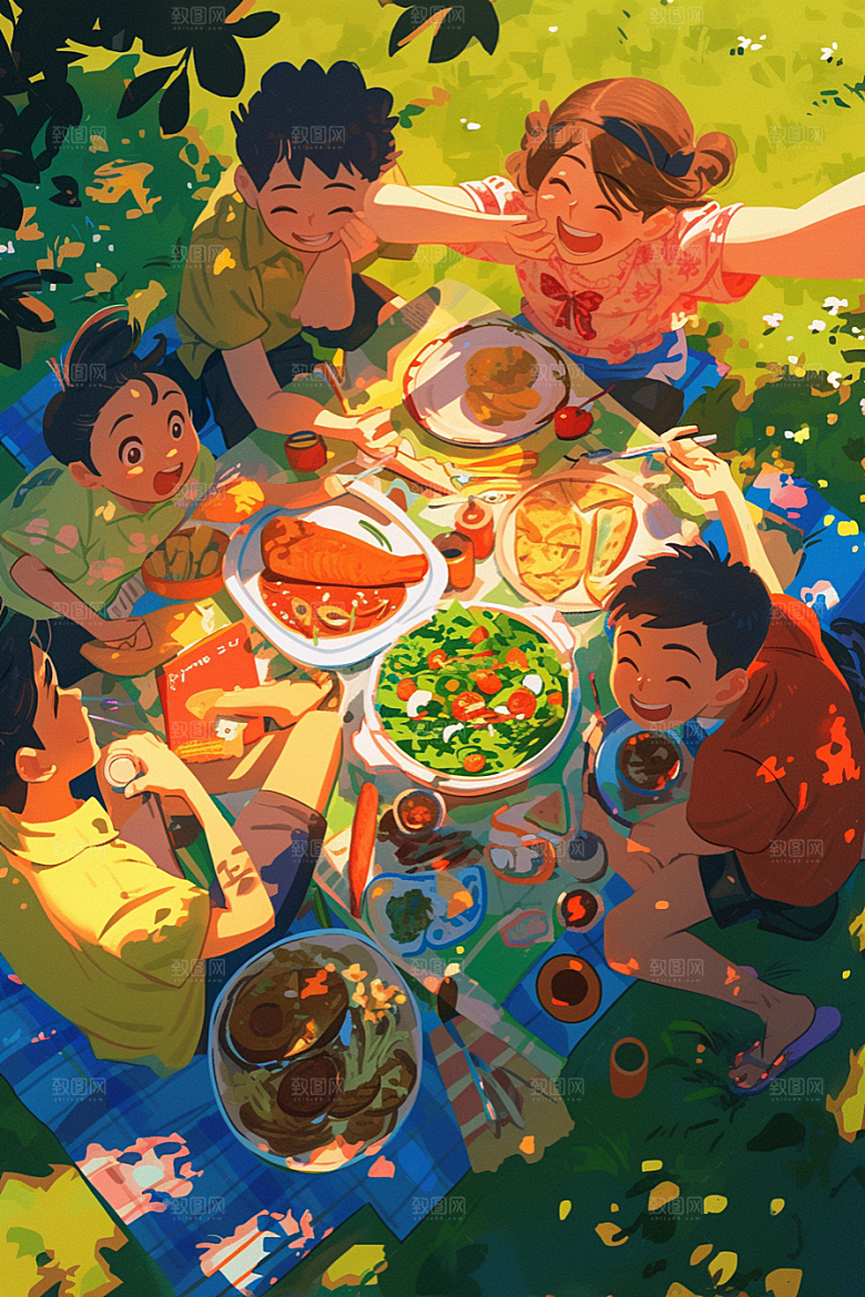 夏日聚会暑假高清插画