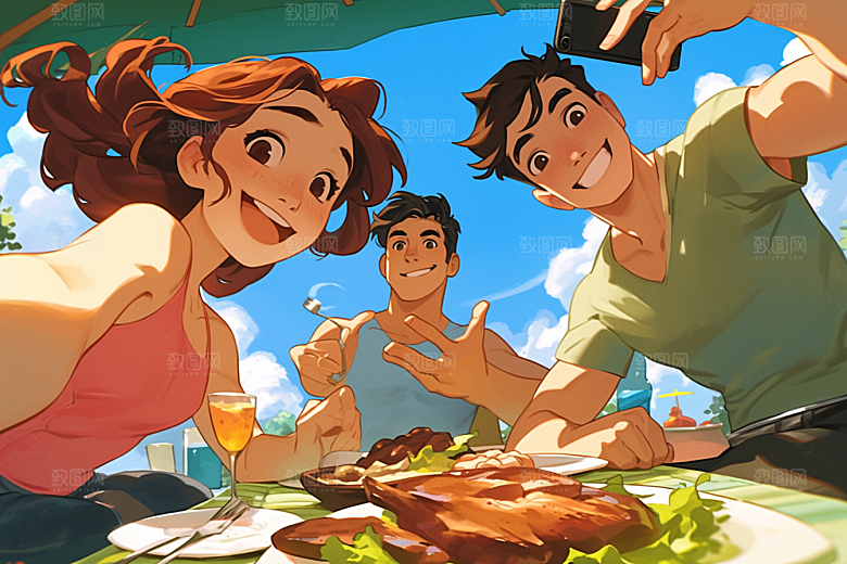 夏日聚会友谊欢乐插画