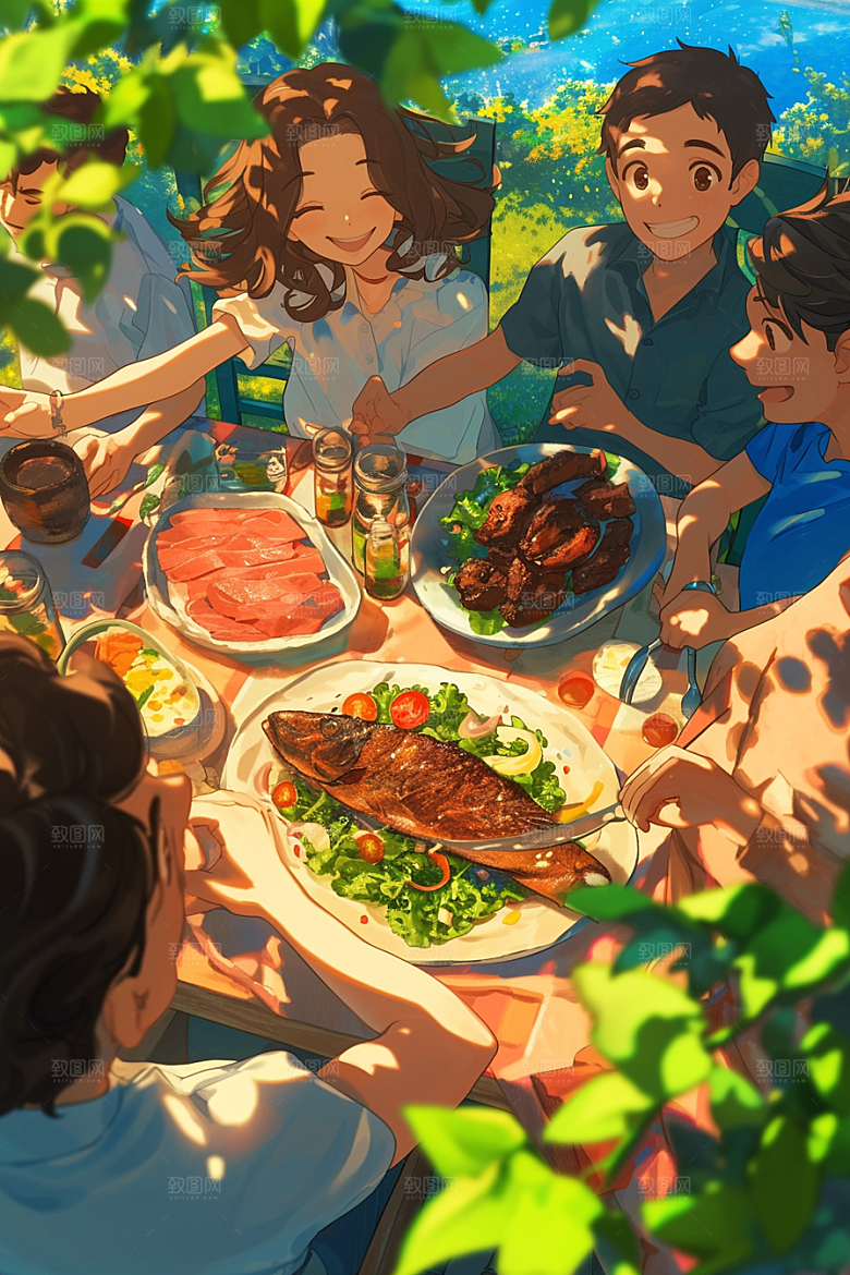 夏日聚会暑假欢乐插画