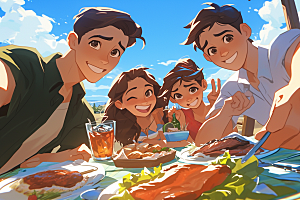 夏日聚会暑假欢乐插画