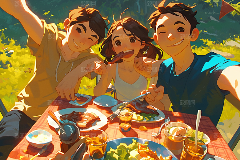 夏日聚会假日手绘插画