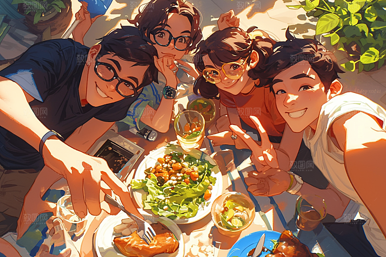 夏日聚会玩耍发小插画