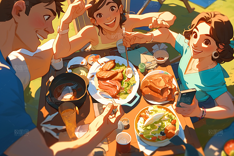 夏日聚会友谊假日插画