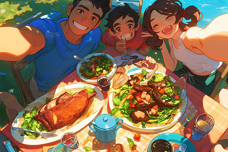 夏日聚会欢乐暑假插画
