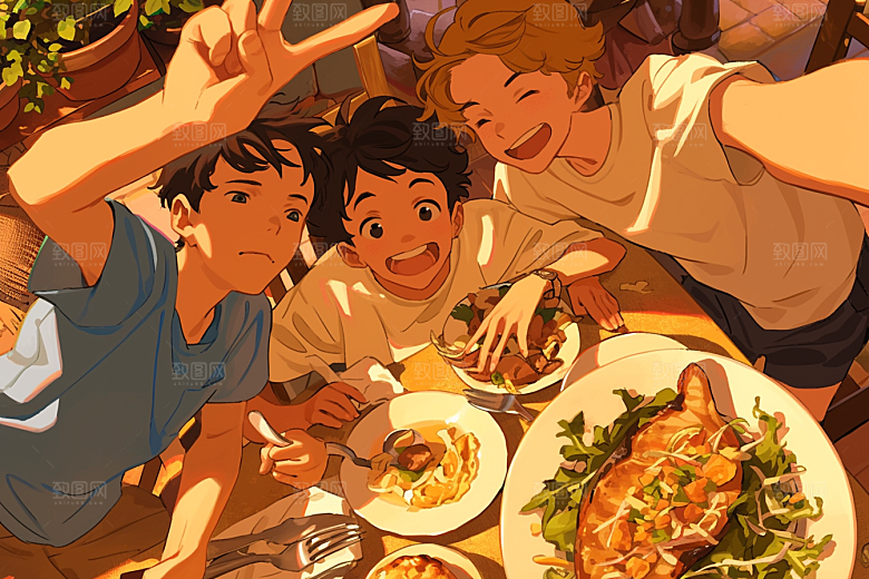 夏日聚会友情高清插画